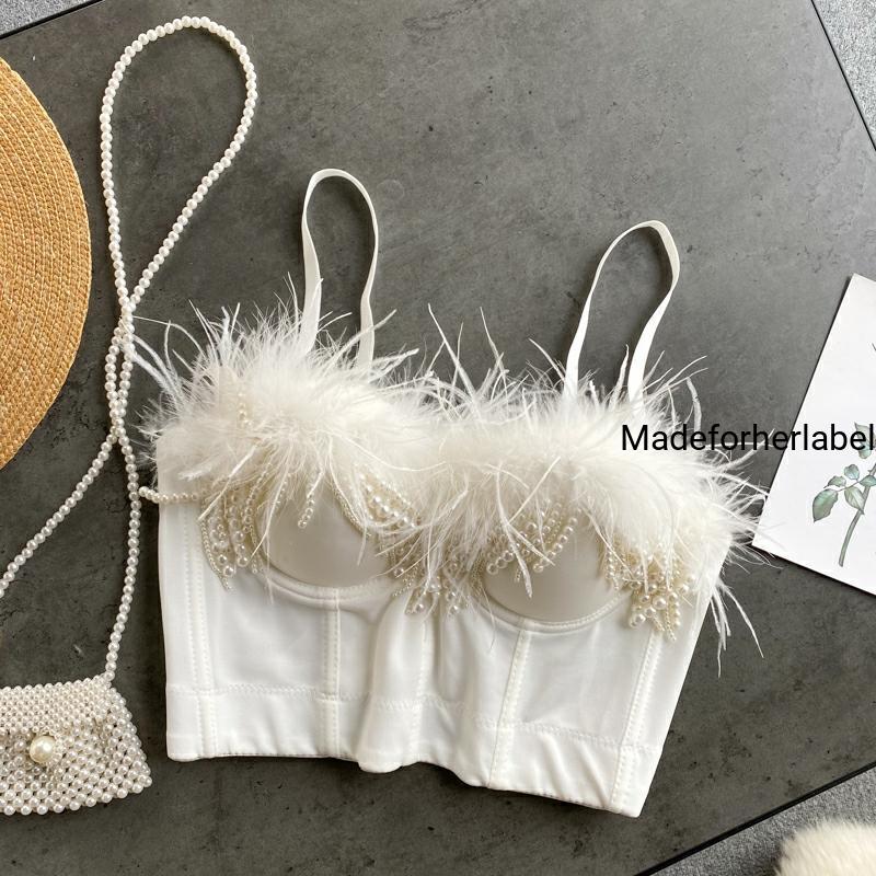 Pearl Tassel Fur Bustier