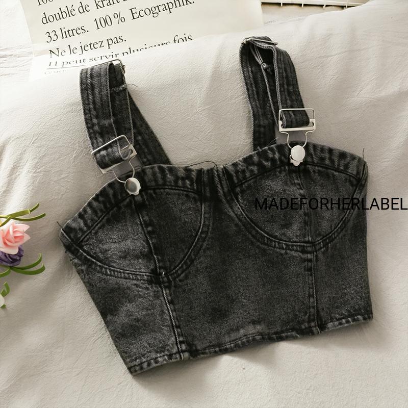 Betty Denim Buckle Crop Top