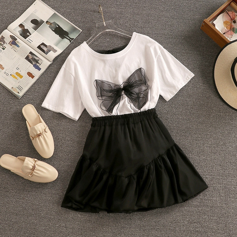 Minato Bow Tee With Skirt set