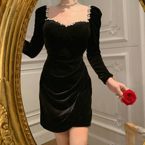 Stella Rhinestone Neck Velvet Dress